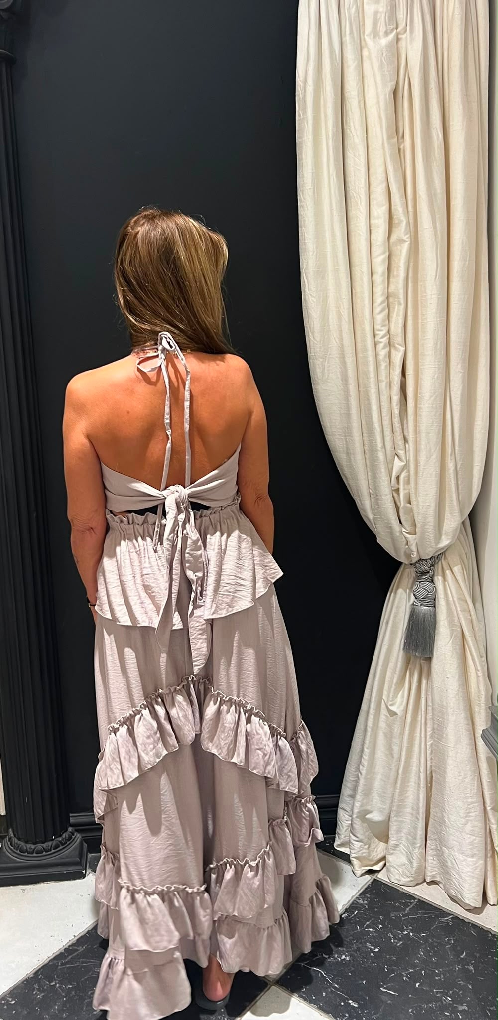 Maxi Jurk met Ruches Taupe