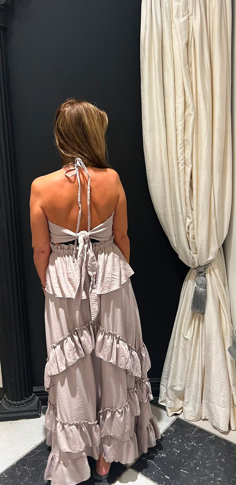Maxi Jurk met Ruches Taupe