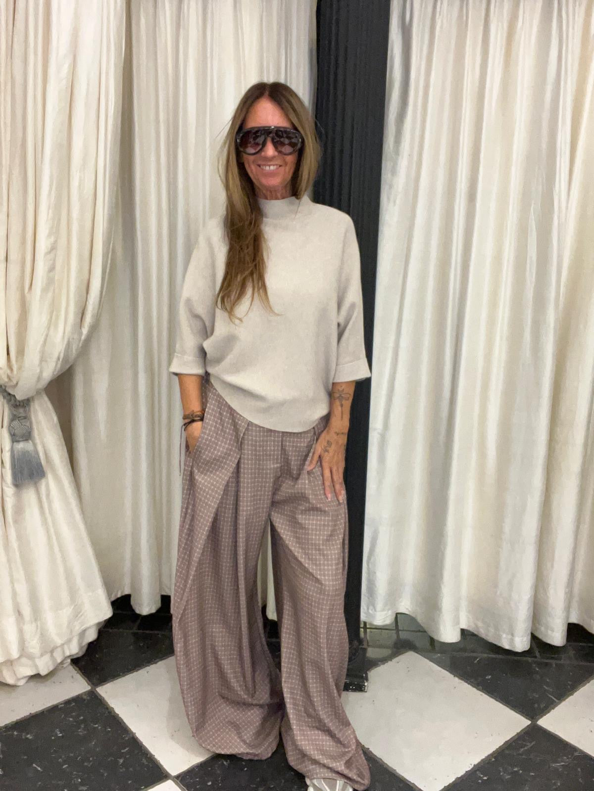 Wide Leg Broek Ruit Taupe