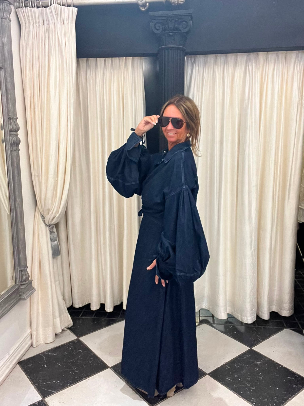 Donkerblauwe Denim Maxi Jurk