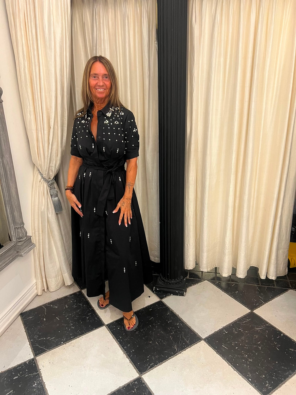 Zwarte Maxi Jurk met Zilveren Studs