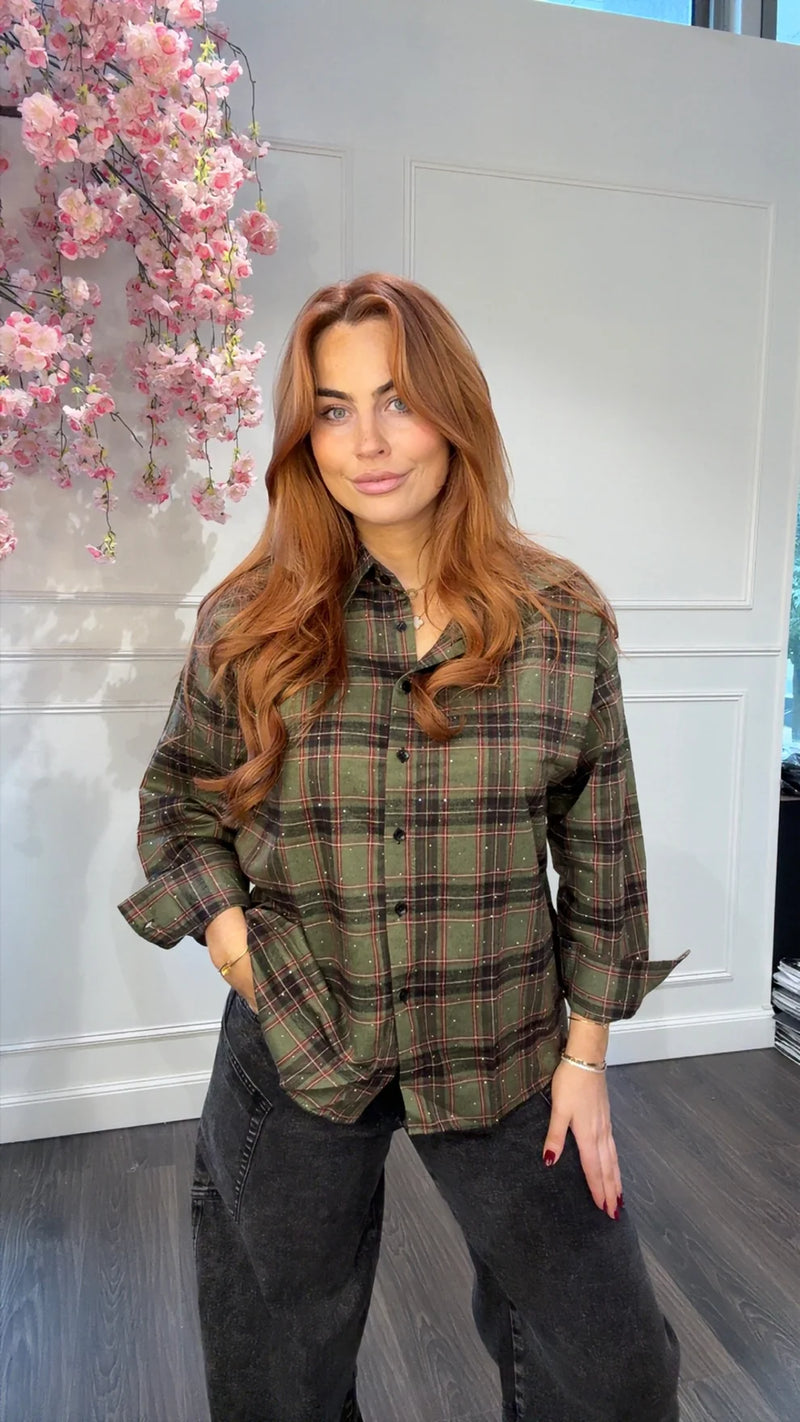 Geruite blouse – olijfgroen