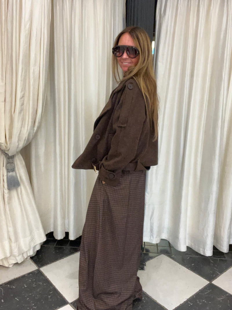 Wide Leg Broek Ruit Donkerbruin