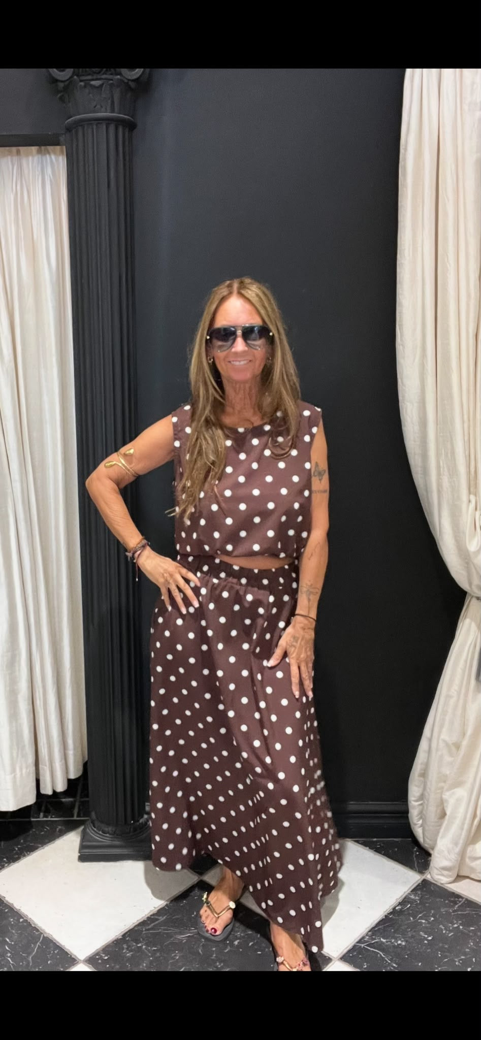 2 Delige Set Polkadot Bruin Met Rok