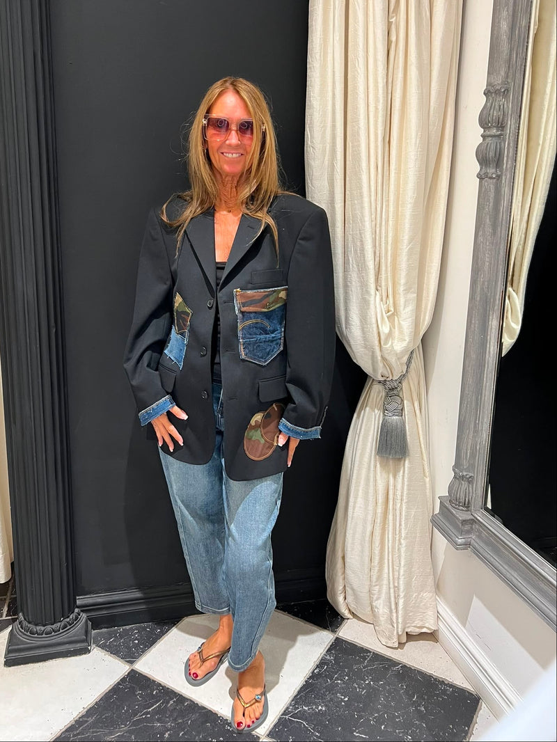 Denim Patch Blazer zwart oversized — one size past t/m maat 42