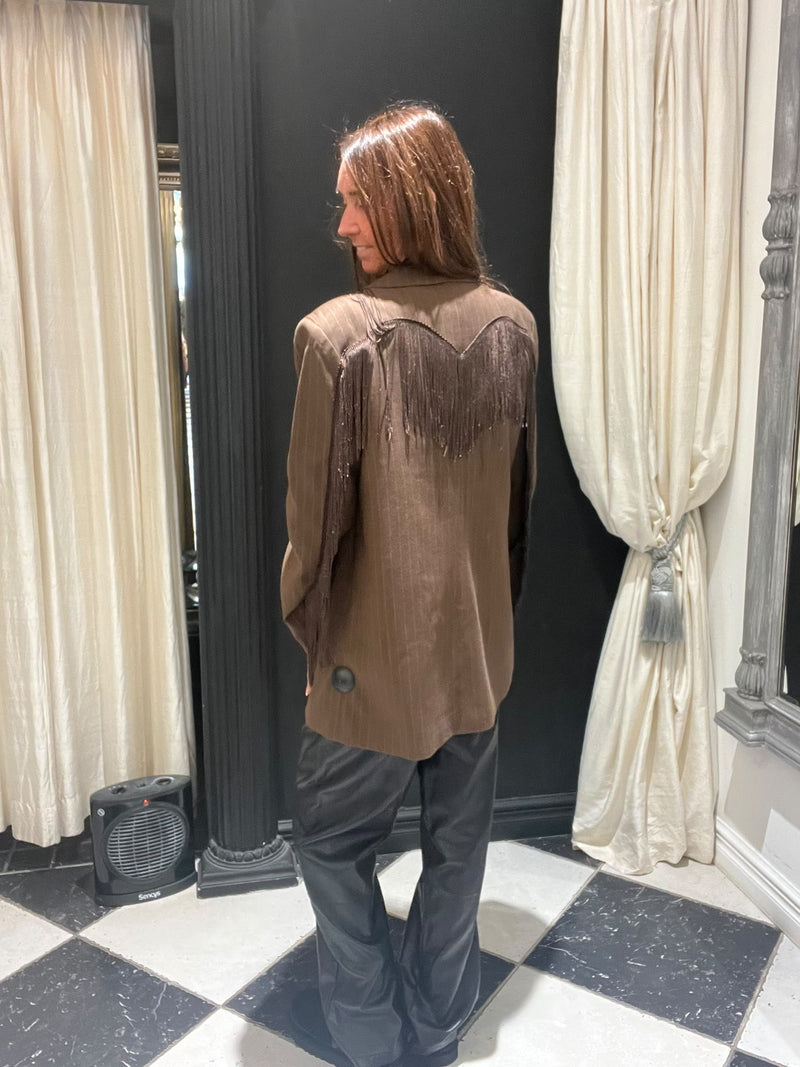 Bruine blazer met franjes op de rug