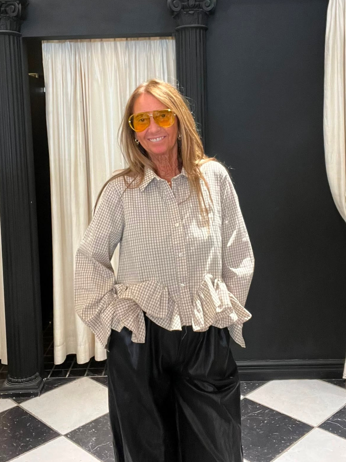 Geruite Blouse met Volants aan de Mouwen