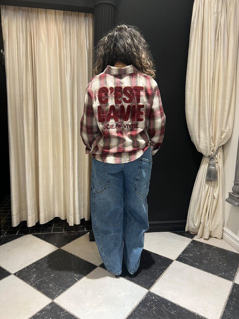 Geruite blouse C'est La Vie – bordeaux