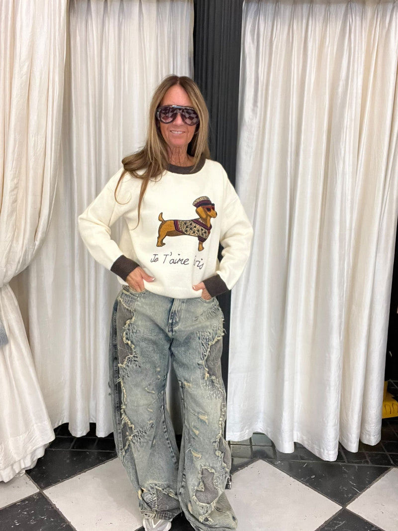 Tekkel Sweater met Bruine Boord
