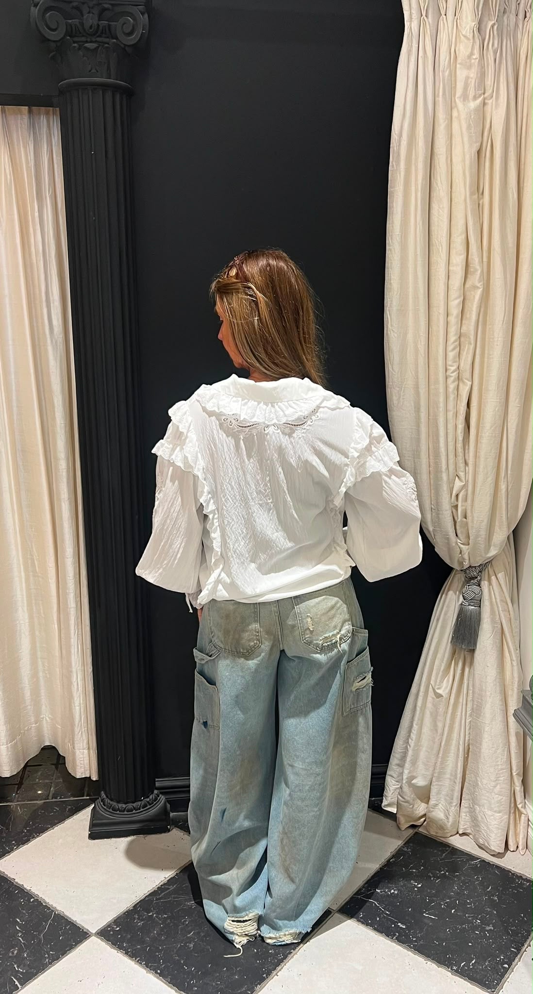 Blouse Broderie met Ruches Wit