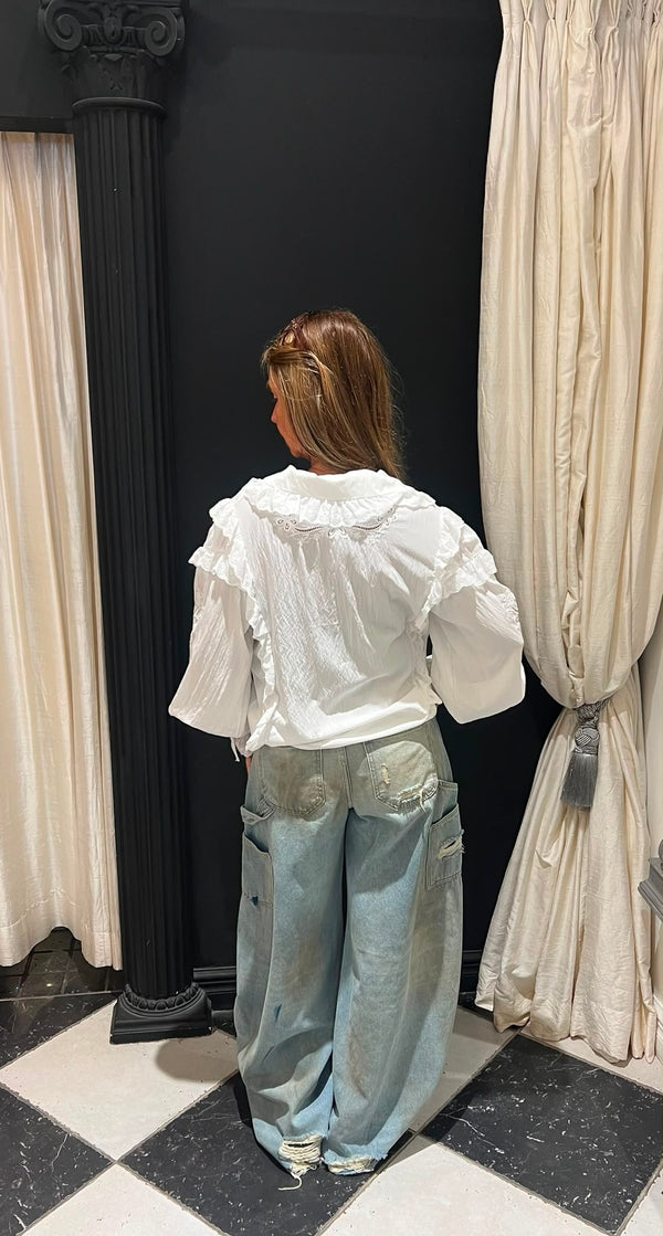 Blouse Broderie met Ruches Wit