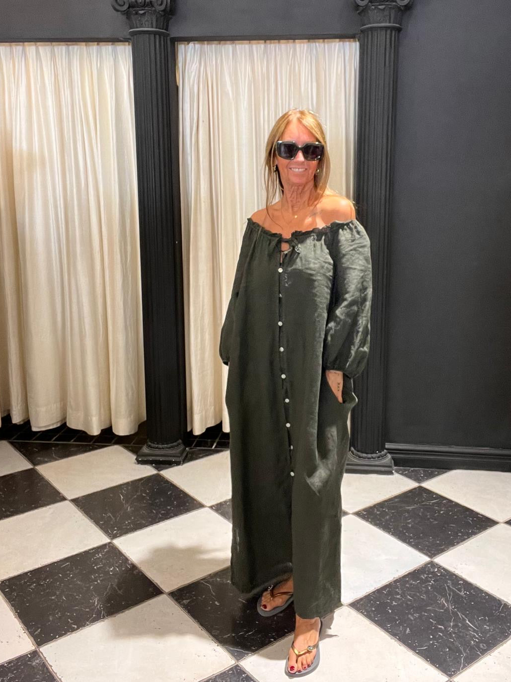 Linnen Maxi Jurk Khaki