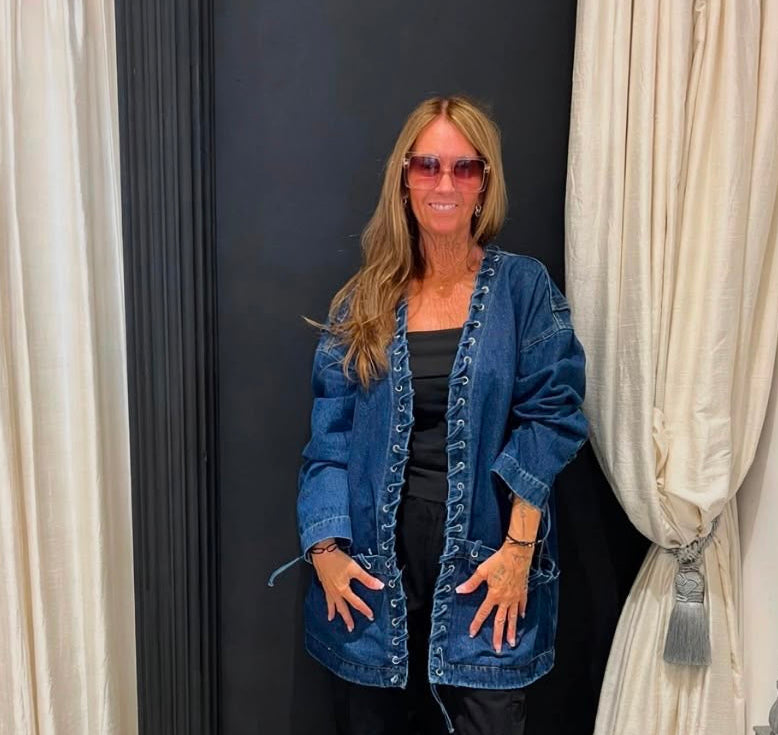 Denim Jas met Vetersluiting