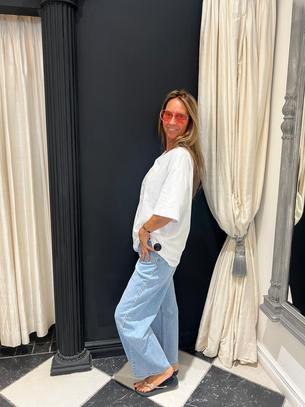 Wide Leg Jeans met Studs