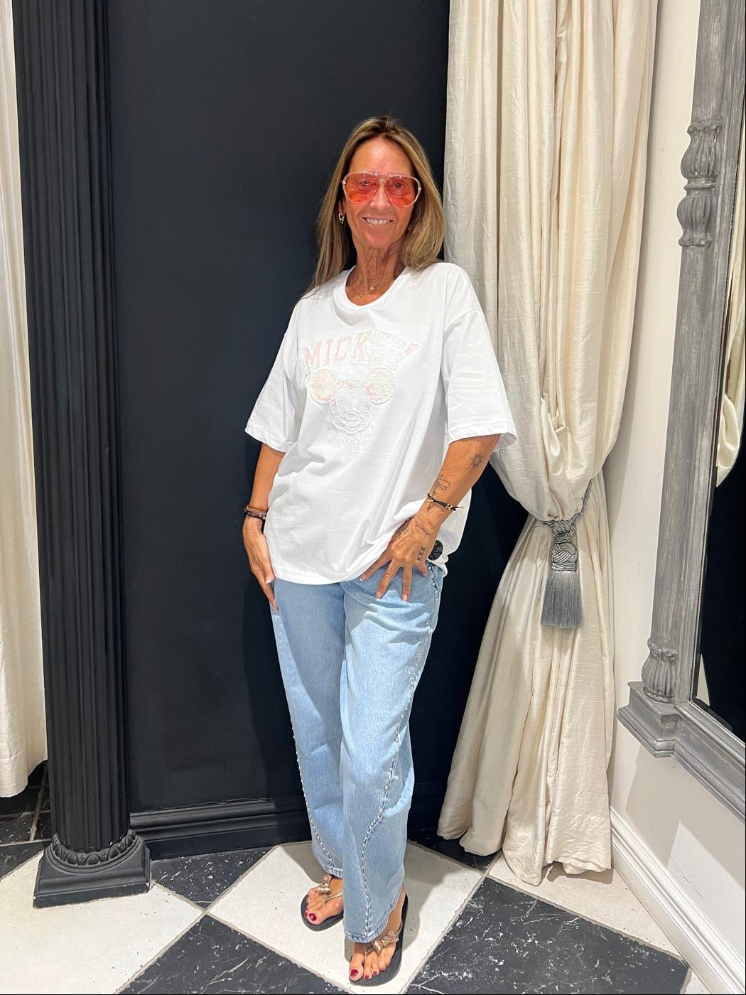 Wide Leg Jeans met Studs