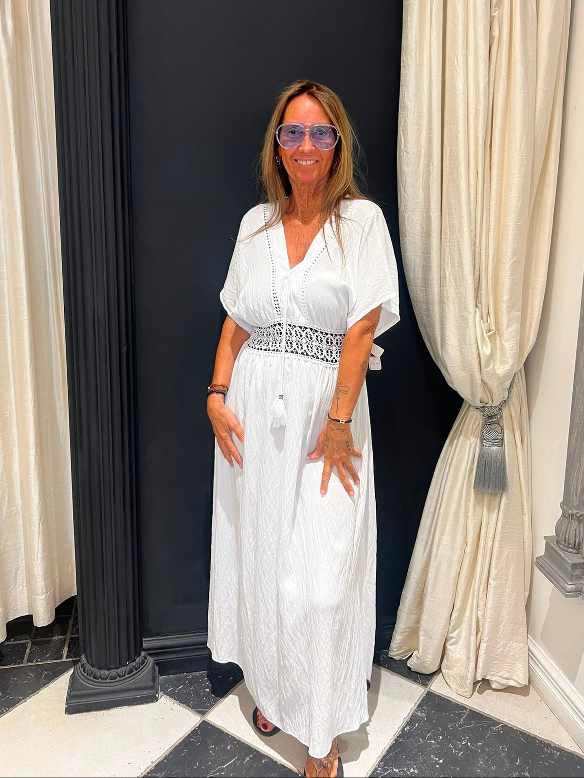 Maxi jurk kant detail wit - voorkant