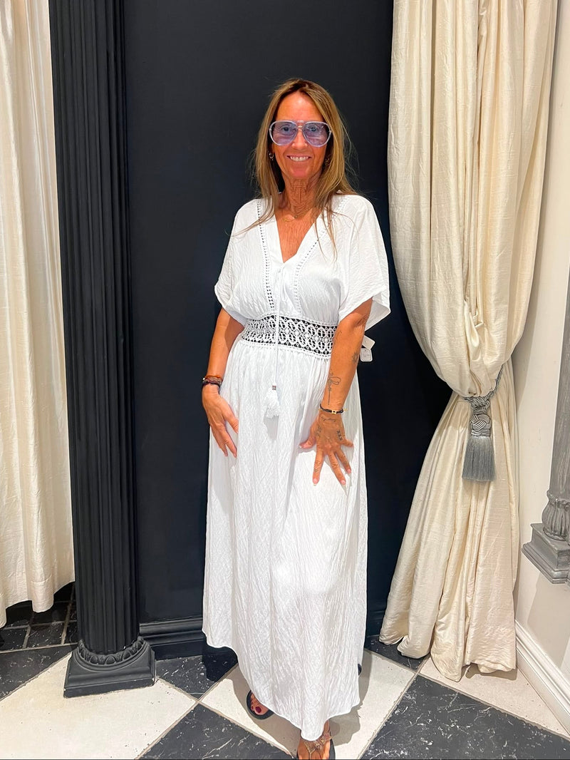 Maxi jurk kant detail wit - voorkant