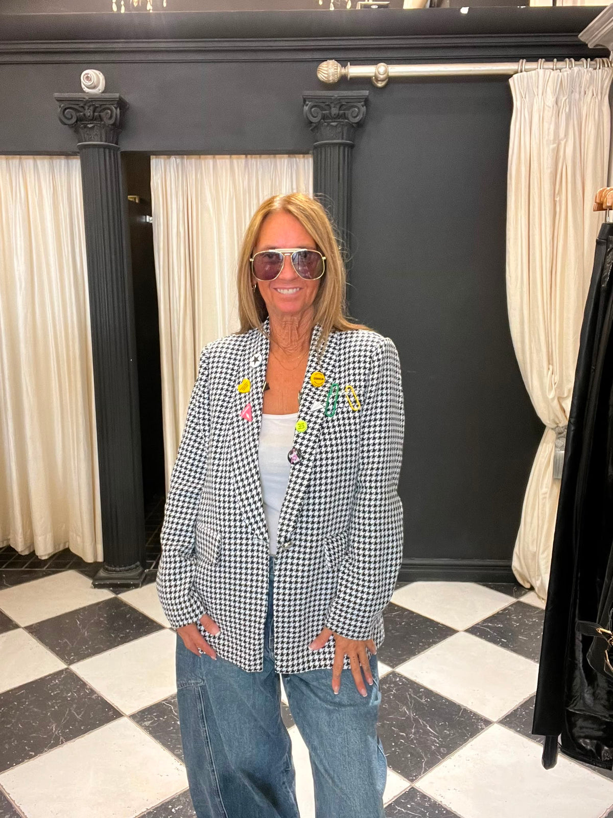 Blazer Pied-de-Poul met Badges