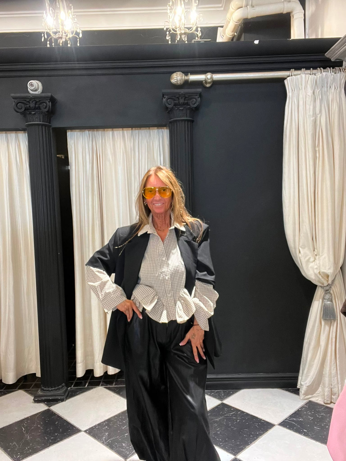 Geruite Blouse met Volants aan de Mouwen