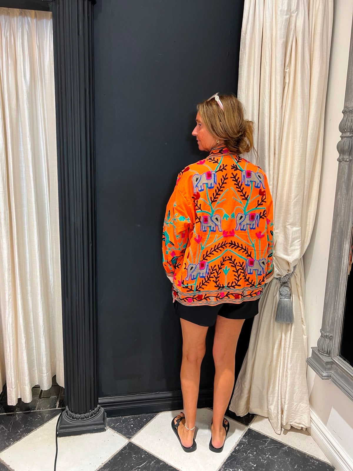 Oranje Geborduurde Kimono Jas