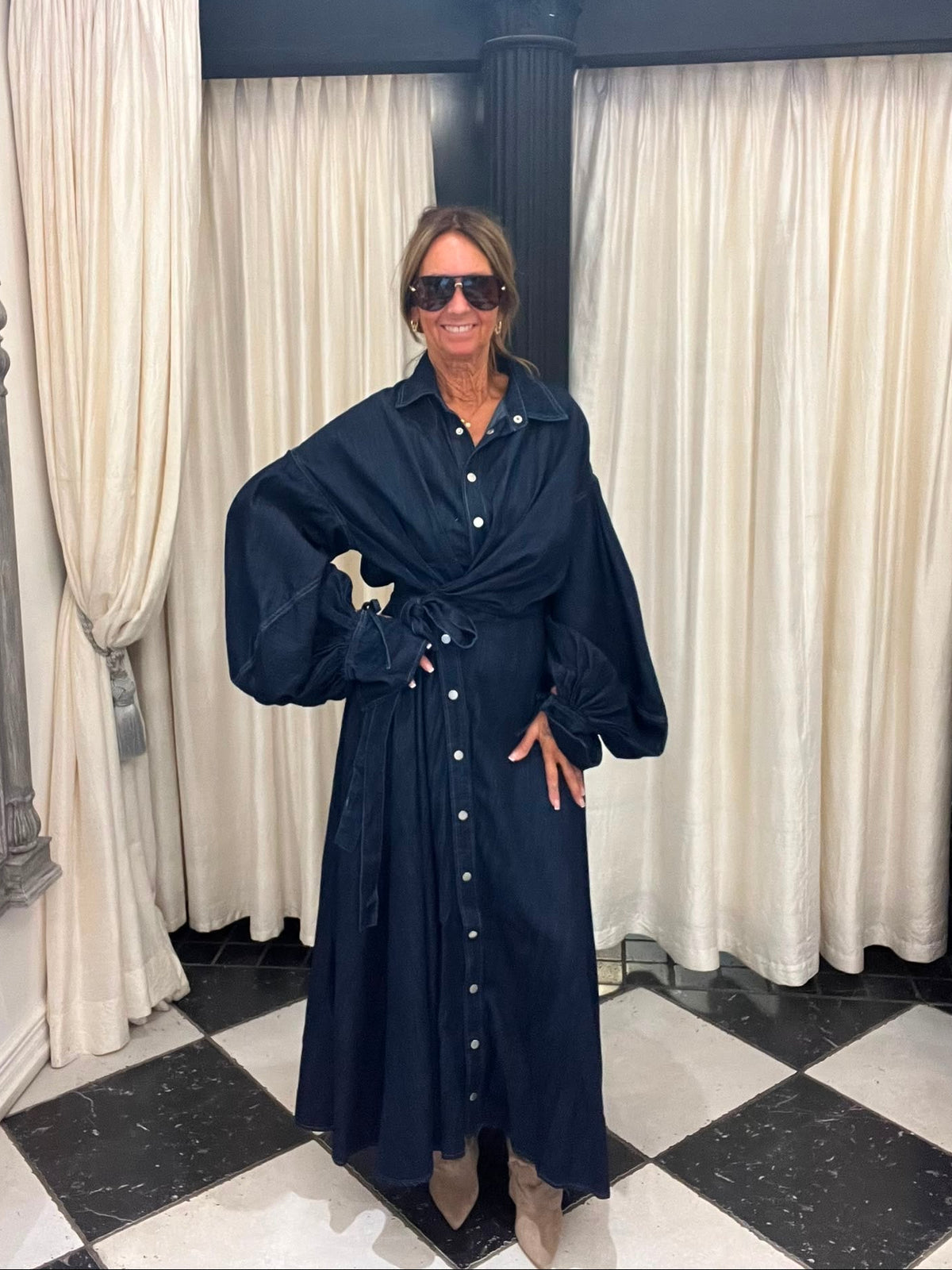 Donkerblauwe Denim Maxi Jurk