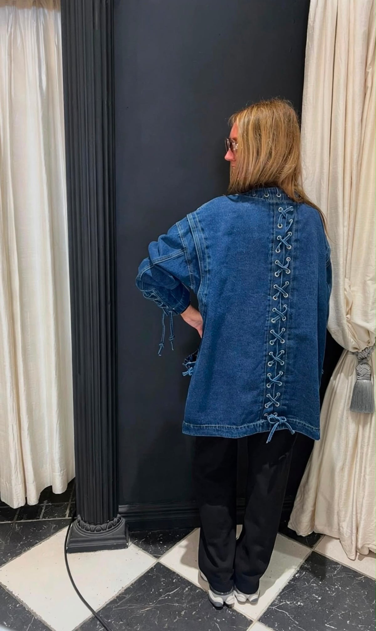 Denim Jas met Vetersluiting