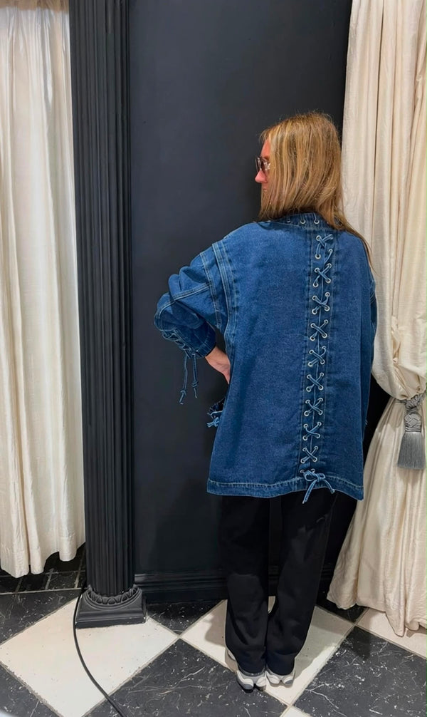 Denim Jas met Vetersluiting