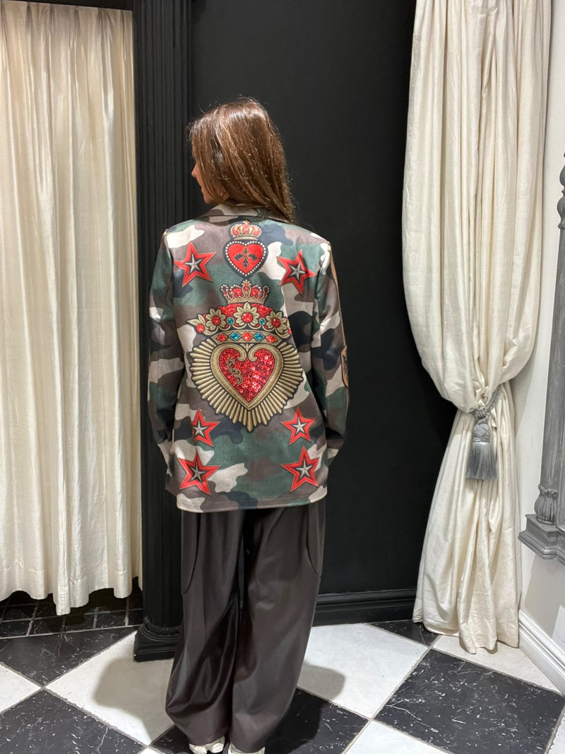 Blazer camouflage met hart- en sterrendessin
