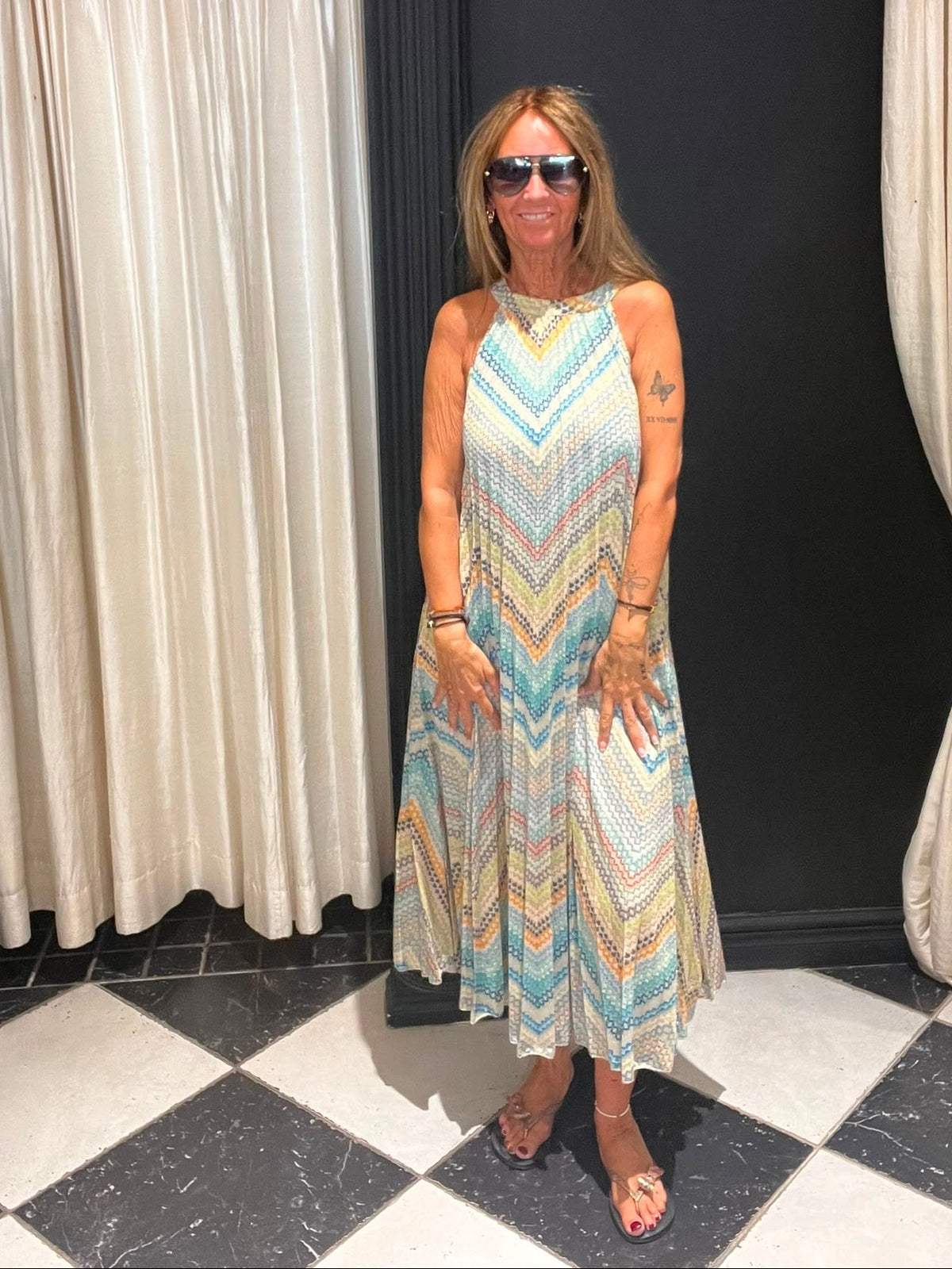 Maxi Jurk Turquoise Zigzag