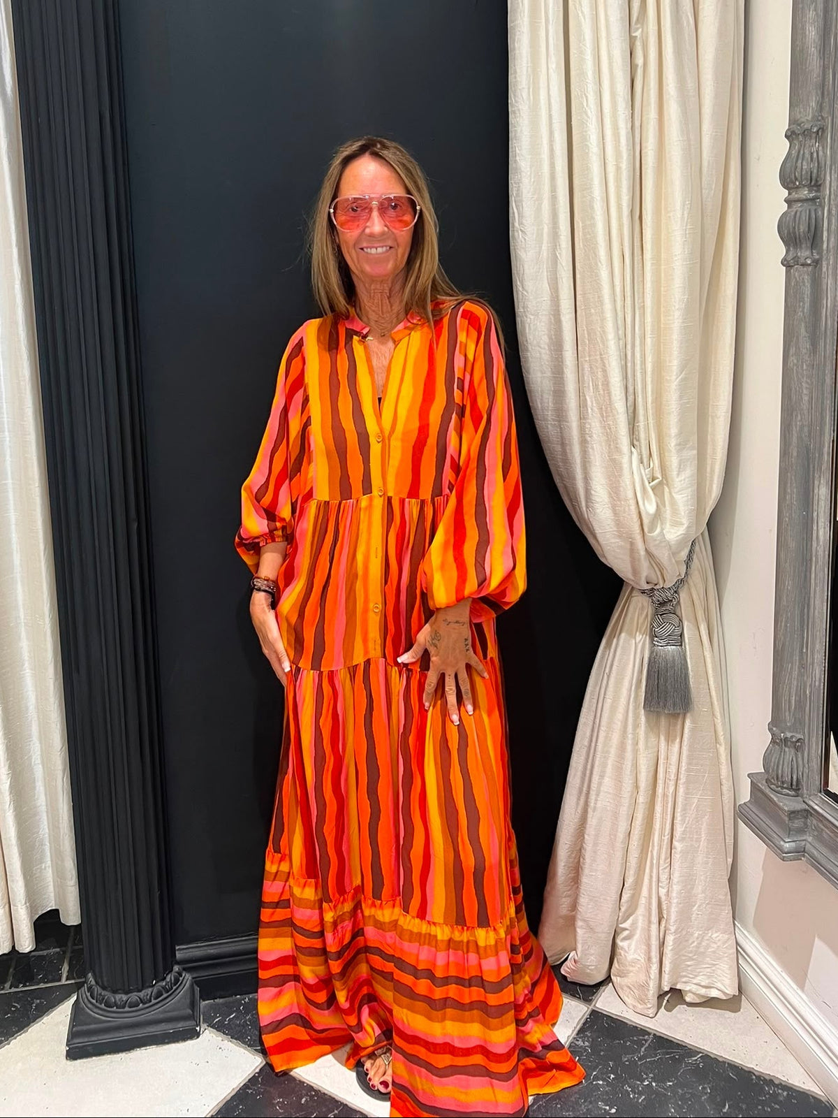 Maxi jurk streep oranje multi - achterkant