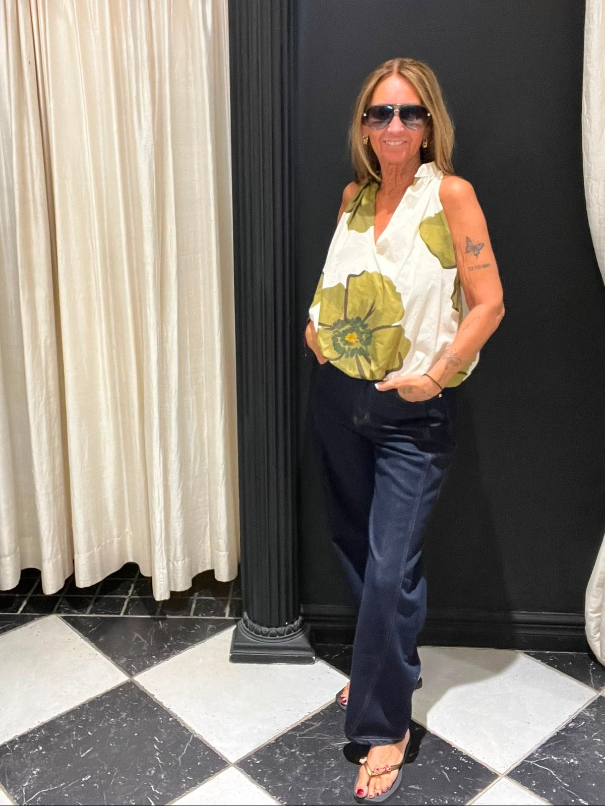 Bloemenprint Top Wit/Groen