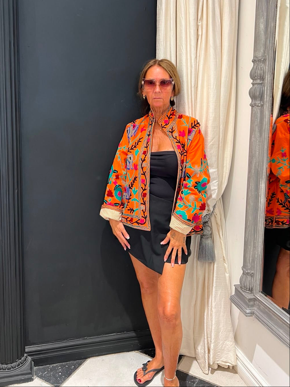 Oranje Geborduurde Kimono Jas