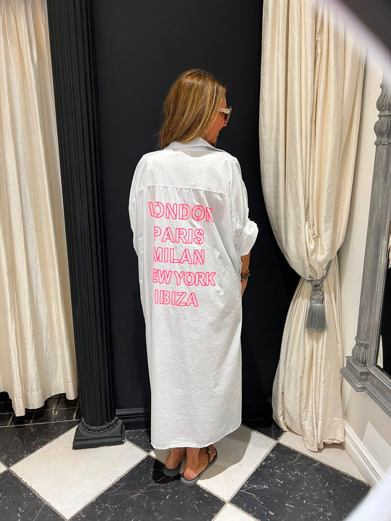 Witte Blouse Jurk London -Paris -Milan