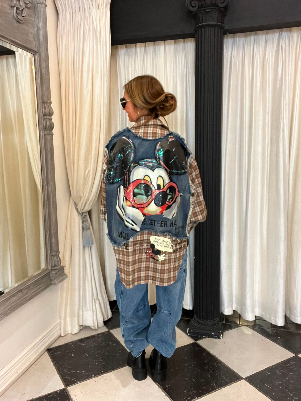 Denim Gilet met Mickey Mouse Print