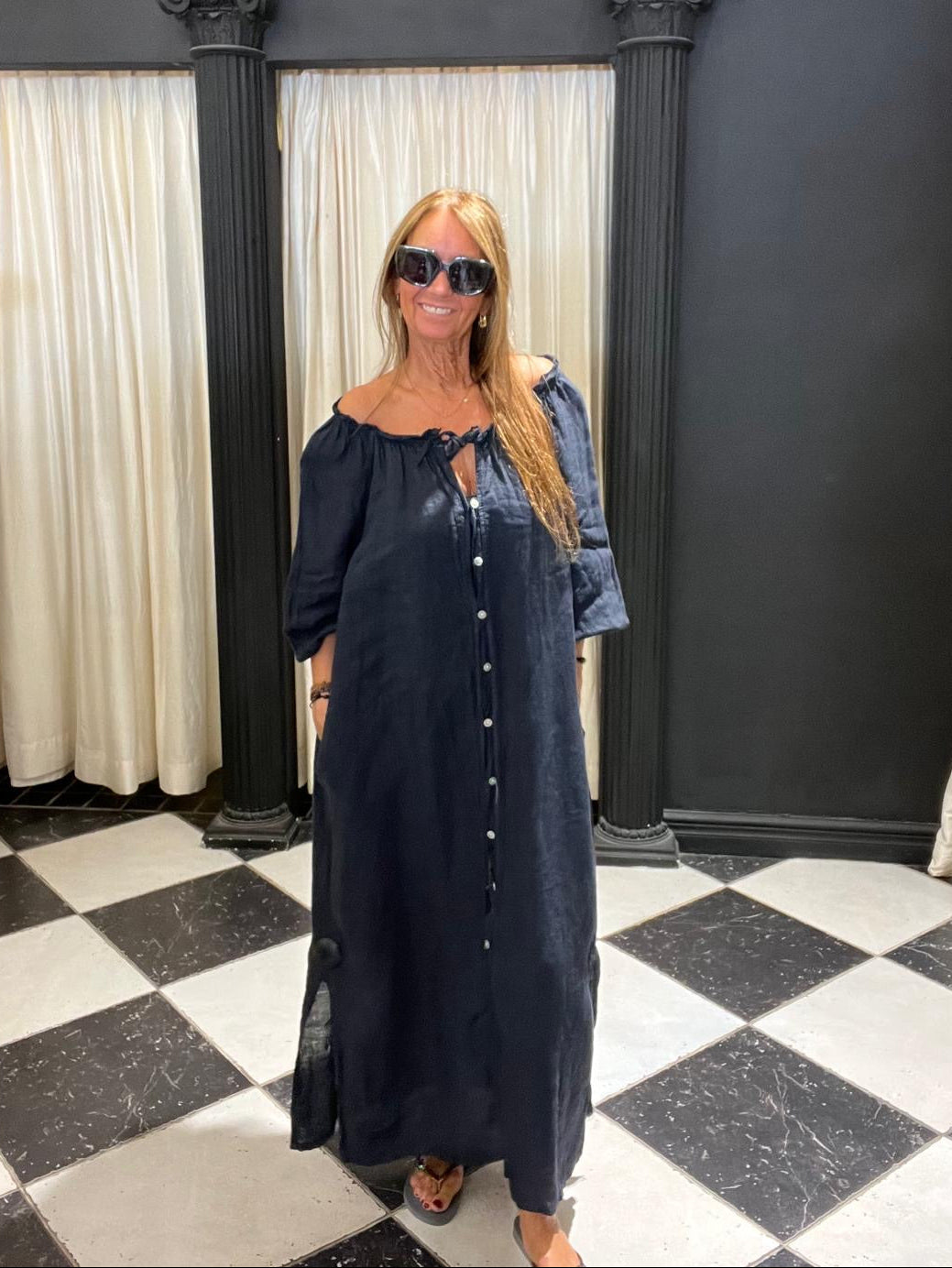 Linnen Maxi Jurk Navy