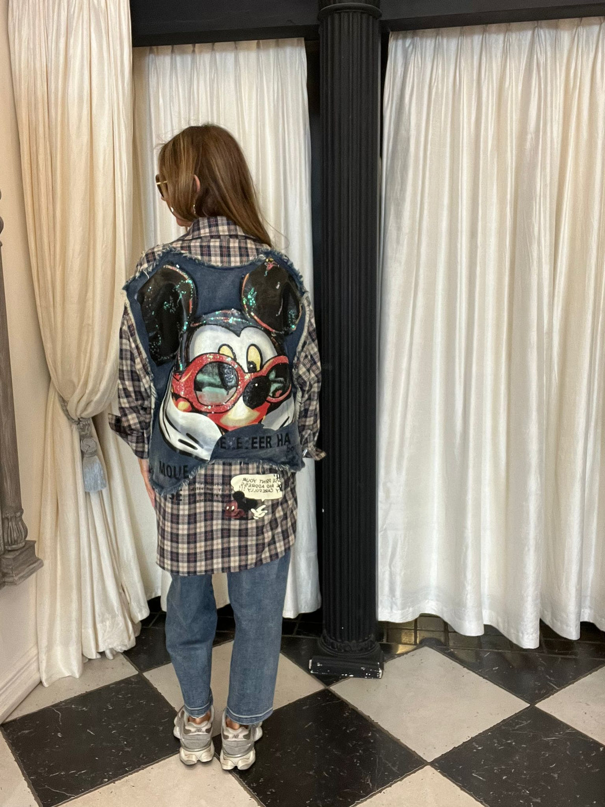 Denim Gilet Mickey Mouse Pailletten Print