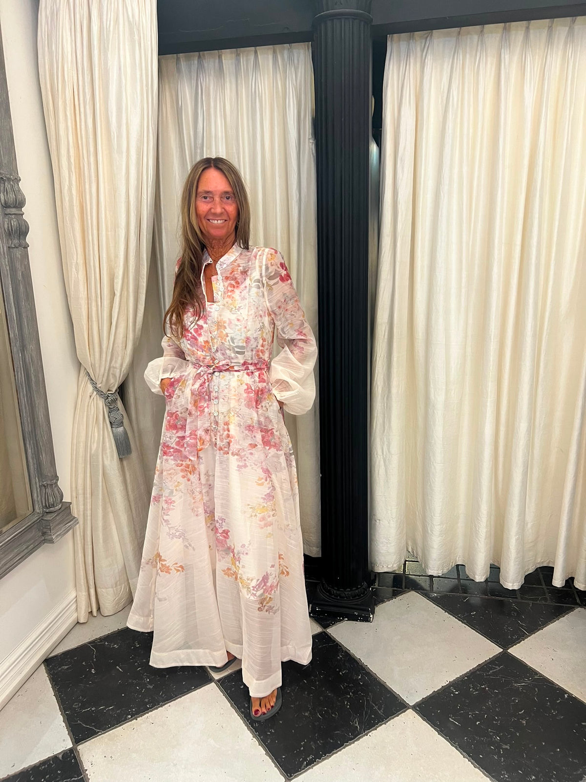 Bloemen Maxi Jurk met Onderjurk – Wit/Roze Print